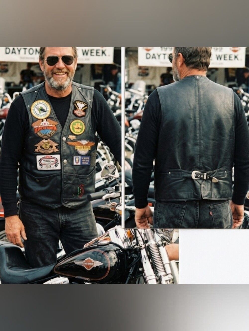 Vintage Harley Davidson Leather Vest Large 90s Vietnam Vet HOG Daytona Patches